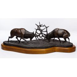 DeBella (American, 20th Century) "Fighting Stags" Bronze Statue