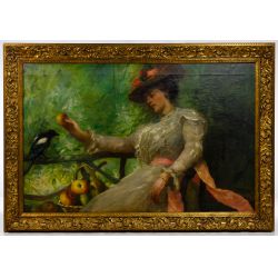 Philip Richard Morris (British, 1836-1902) "Maiden and the Magpie" Oil on Canvas