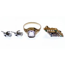 Platinum and Diamond Stud Earrings and Gold Jewelry Assortment