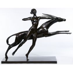 Fritz Behn (German, 1878-1970) "Diana with Gazelle" Bronze Statue