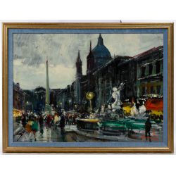 Claudio Simonetti (Italian, b.1929) "Navona Square" Oil on Canvas