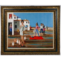 Jean Pierre Serrier (French, 1934-1989) "Beach Party" Oil on Canvas