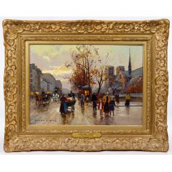Edouard Cortes (French, 1882-1969) "Paris, Quai Montebello et Notre Dame" Oil on Canvas