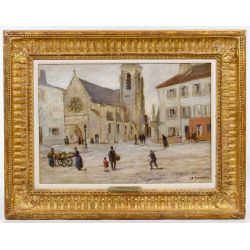 Jean Francois Raffaelli (French, 1850-1924) "La Place Devant lEglise du Village" Oil on Canvas