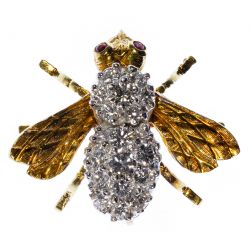 Herbert Rosenthal 18k Bi-Color Gold, Ruby and Diamond Bee Brooch