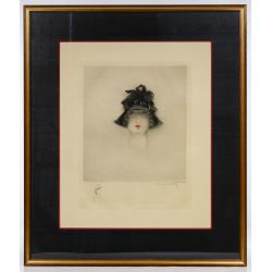 Louis Icart (French, 1888–1950) "Lady with Black Hat" Aquatint Etching