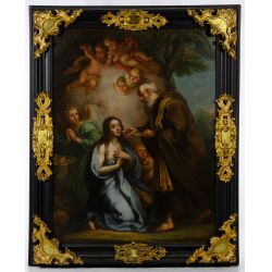 European School (Europe, 19th Century) "Last Communion of St Mary Magdalen" Oil on Copper
