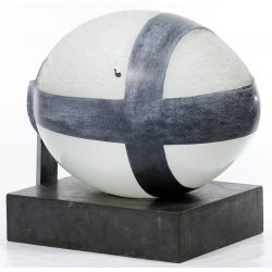 Matei Negreanu (Romania, 20th Century) "Oeuf Verre Souffle Plomb et Bois" Glass and Metal