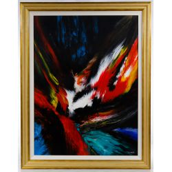 Leonardo Nierman (Mexican, b.1932) "Pajaro de Fuego" Oil on Masonite