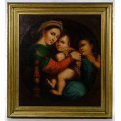 (After) Raphael (Italian, 1483-1520) "Madonna Della Sedia" Oil on Canvas