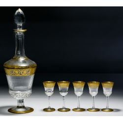 St. Louis Crystal "Thistle" Gold Decanter and Cordial Assortment