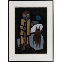 Azechi Umetaro (Japanese, 1902-1999) "Goatherd" Woodblock Print