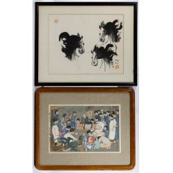 Yoshida Hiroshi (Japanese, 1876-1950) "Scooping Gold Fishes" Woodblock Print