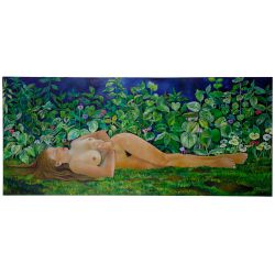 Wendy Lusk (American, 20th Century) "Moonflower" Oil on Canvas