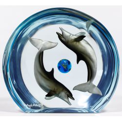 Robert Wyland (American, b.1956) "Dolphin Planet" Lucite and Pewter Sculpture