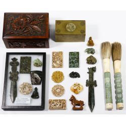 Asian Style Hand Carved Jadeite Jade, Stone and Bone Assortment