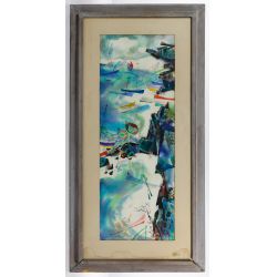 John Frederick Richardson (American, 1906-1998) "Cove with Boats" Watercolor