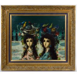 Jean Calogero (Italian / American, 1922-2001) "Regards" Oil on Canvas