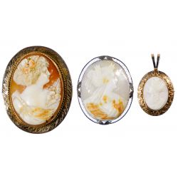 14k Gold and 10k Gold Carved Cameo Brooch / Pendant Assortment