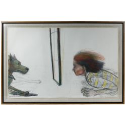 Jody Mussoff (American, b.1952) "Girl Facing Dog I" Colored Pencil on Paper