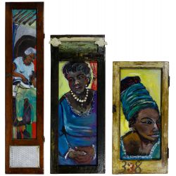 Wayne Manns (American, 20th Century) "Church Lady" Acrylic and Found Objects on Panel