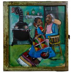 Wayne Manns (American, 20th Century) "Me & My Grandmother" Acrylic and Found Objects on Panel