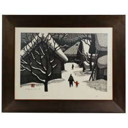 Kiyoshi Saito (Japanese, 1907-1997) "Winter in Aziu (II)" Woodblock Print