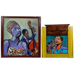 Wayne Manns (American, 20th Century) "Nina" Acrylic and Found Objects on Panel