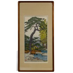 Toshi Yoshida (Japanese, 1911-1995) "Pine Tree of the Friendly Garden" Woodblock Print