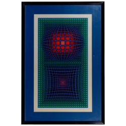Victor Vasarely (Hungarian / French, 1906-1997) "Composition in Green, Red and Violet" Serigraph