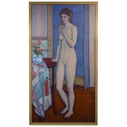 Joseph Grossman (American, 1889-1979) "Model with a Rose" Oil on Linen