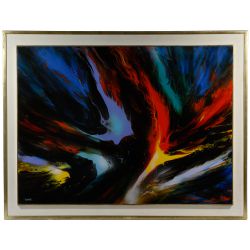 Leonardo Nierman (Mexican / American, b.1932) "Solar Flame" Oil on Masonite