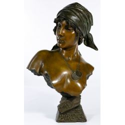 (After) Emmanuel Villanis (French, 1858-1914) "Fille de Boheme" Bronze Bust
