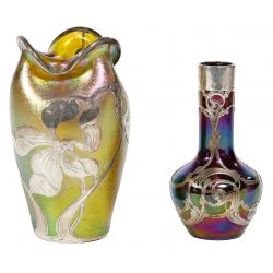(Attributed to) Loetz "Silberiris" Glass Vase with La Pierre Sterling Silver Overlay