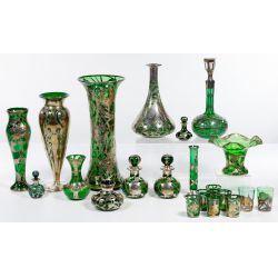 Baccarat, Alvin, La Pierre and Gorham Silver Overlay Green Glass Assortment