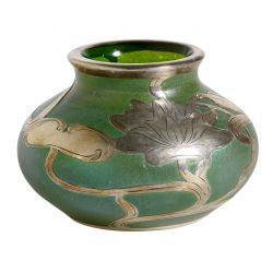(Attributed to) Loetz Glass Vase with LaPierre Sterling Silver Overlay