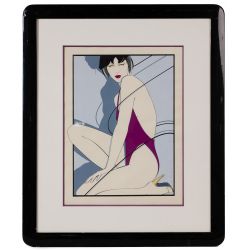 Patrick Nagel (American, 1945-1984) "Girl with Headphones" Acrylic on Paper