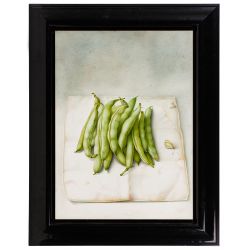 Anneke van Brussel (Dutch, b.1949) "Green Beans" Oil and Graphite on Paper on Panel