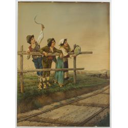 Filippo Indoni (Italian, 1842-1908) "Soon as Possible" Hand Colored Engraving