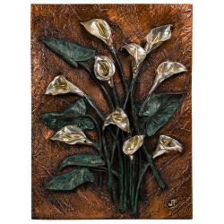 Javier Arenas (Mexican, b.1960) "Calla Lilies" Metal Relief Plaque
