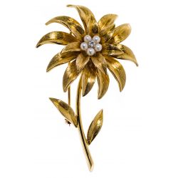 Tiffany & Co 18k Yellow Gold, Diamond and Pearl Flower Brooch
