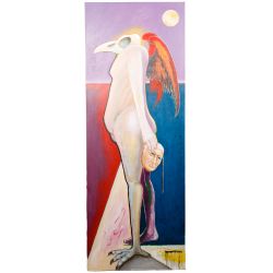 Ray Kobald (Mexican / American, b.1931) "Raven with Portrait" Acrylic on Canvas