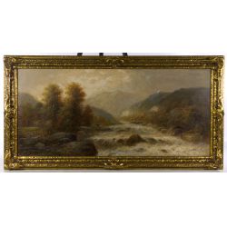 Wilhelm Olbrich (Austrian, 19/20th Century) "Rushing Mountain Stream" Oil on Canvas