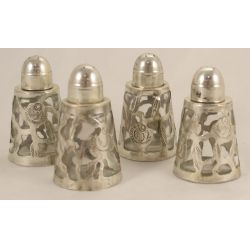 Two (2) Sets Pierced Sterling Clear Glass Salt Pepper Shakers Marked