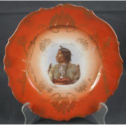 Souvenir Collector Plate from Buffalo Bill Wild West Show Featuring Left Hand Bear; Made by Royal Baxe Germany