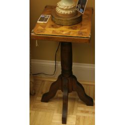 Tramp art table, inlaid top with checkered and triangular pattern