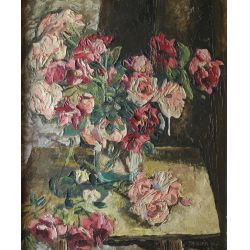 Francis Cox (American, mid-20th century), still life of roses oil on paper board