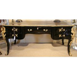 French style Bureau Plat with bronze mounts & leather top. ca. 1940
