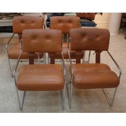 Guido Faleschini for the Pace Collection Chrome and Leather Italian Tucroma "corset" arm chairs