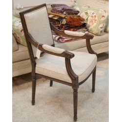 French style Contemporary carved beechwood upholstered open arm chair